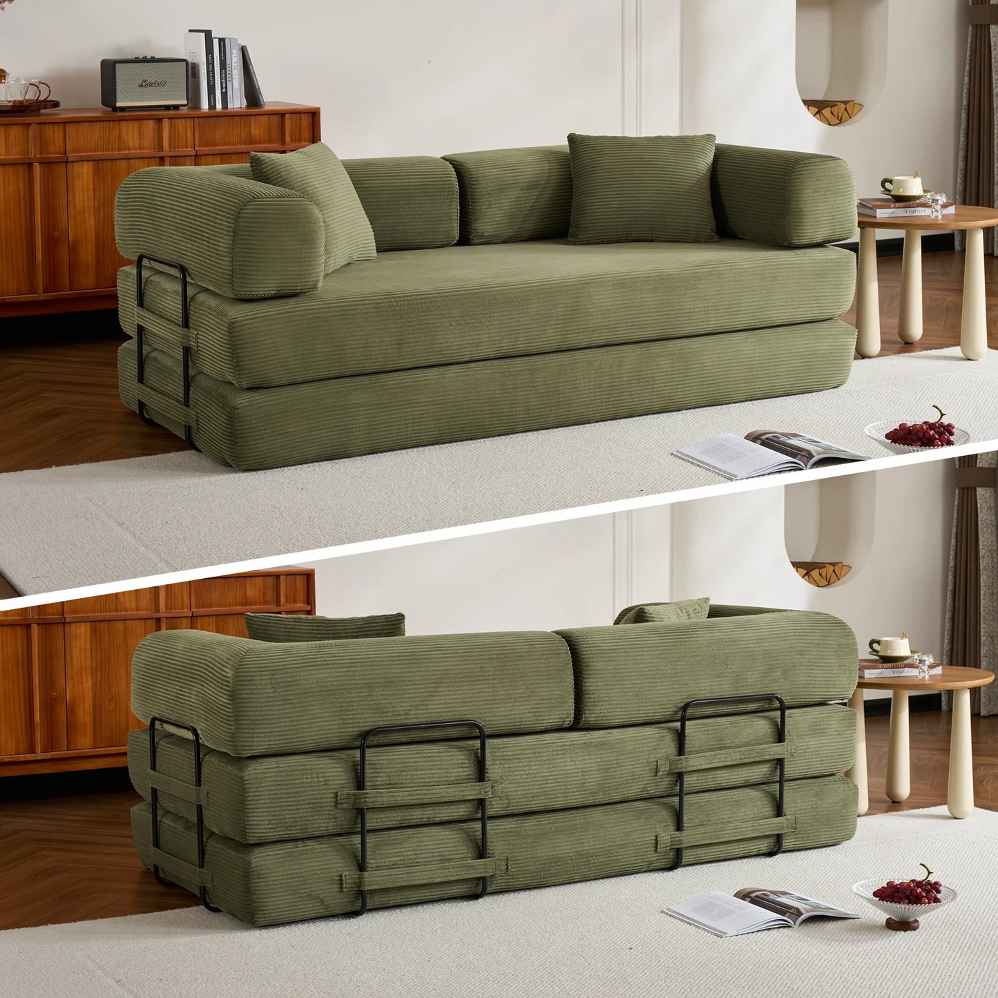 THOLASIS Folding Convertible Sofa Bed Corduroy Futon for Small Spaces