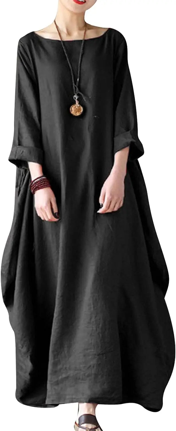 Cotton Caftan Maxi Dress Loose Fit For Autumn Casual