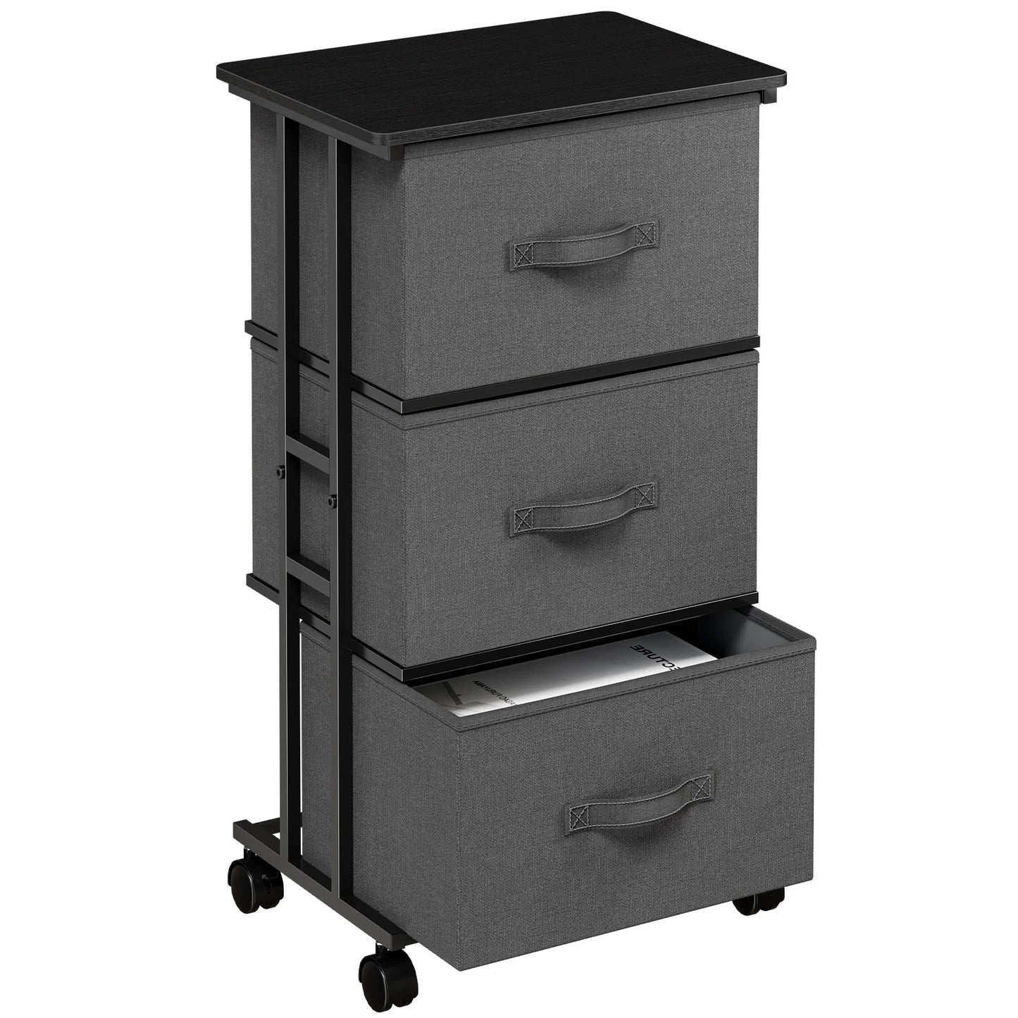 JHK 3 Drawer Dresser With Wheels Metal Frame Storage Cabinet For Closet Bedroom