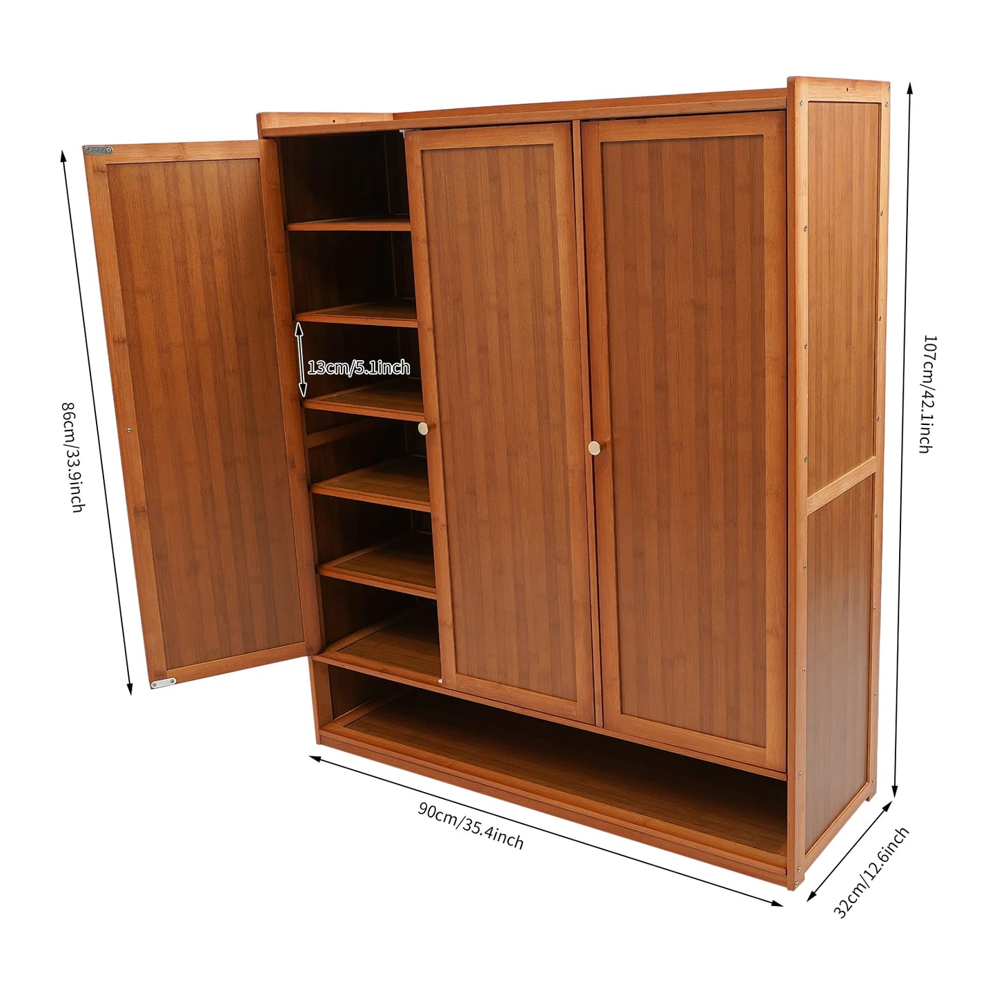 Natural Bamboo Shoe Cabinet With 3 Folding Doors 30 Pairs