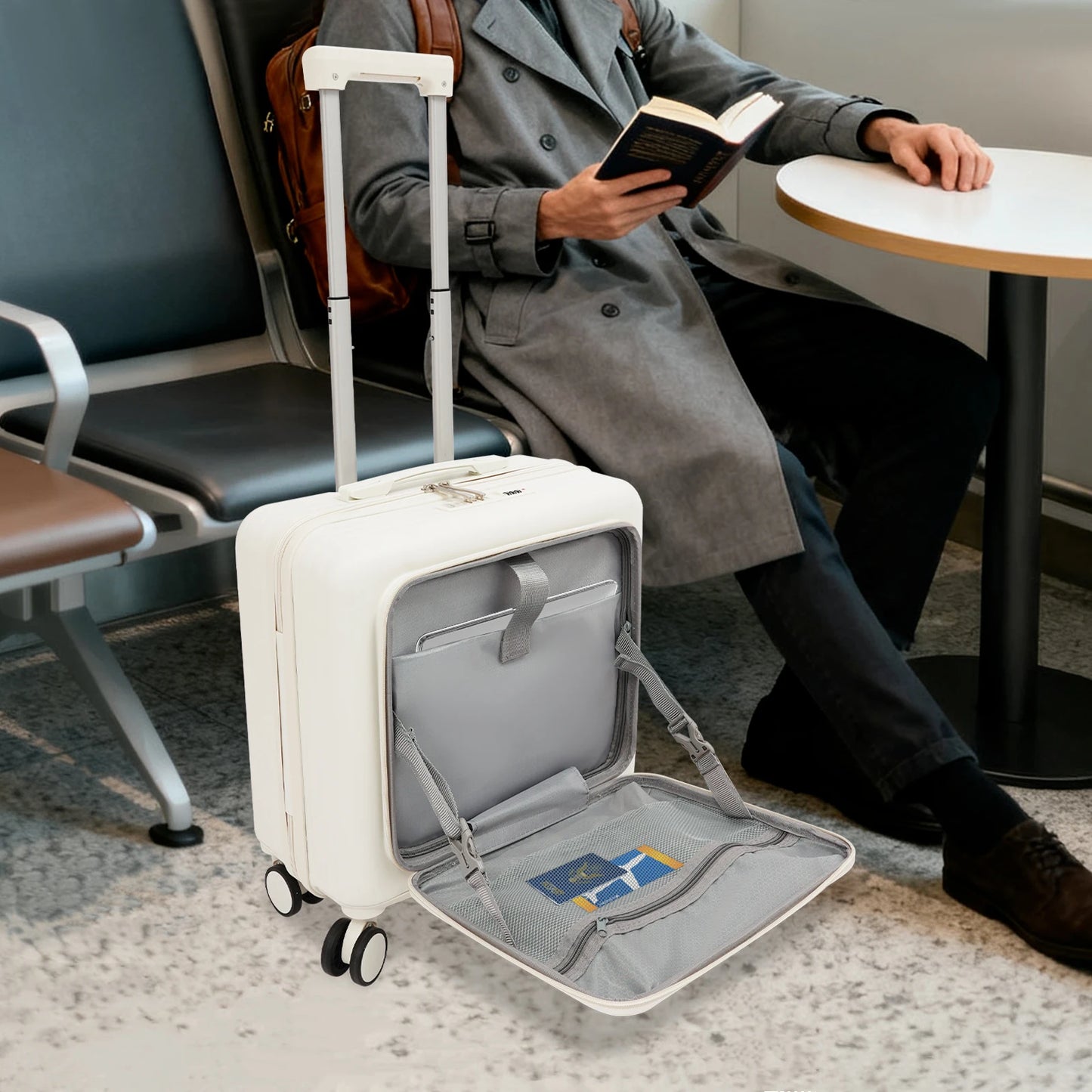 Lightweight ABS Underseat Carry-On Luggage With Front Compartment TSA Lock