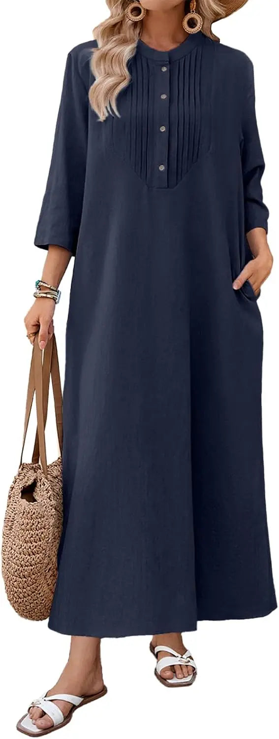 Cotton Caftan Maxi Dress Loose Fit For Autumn Casual