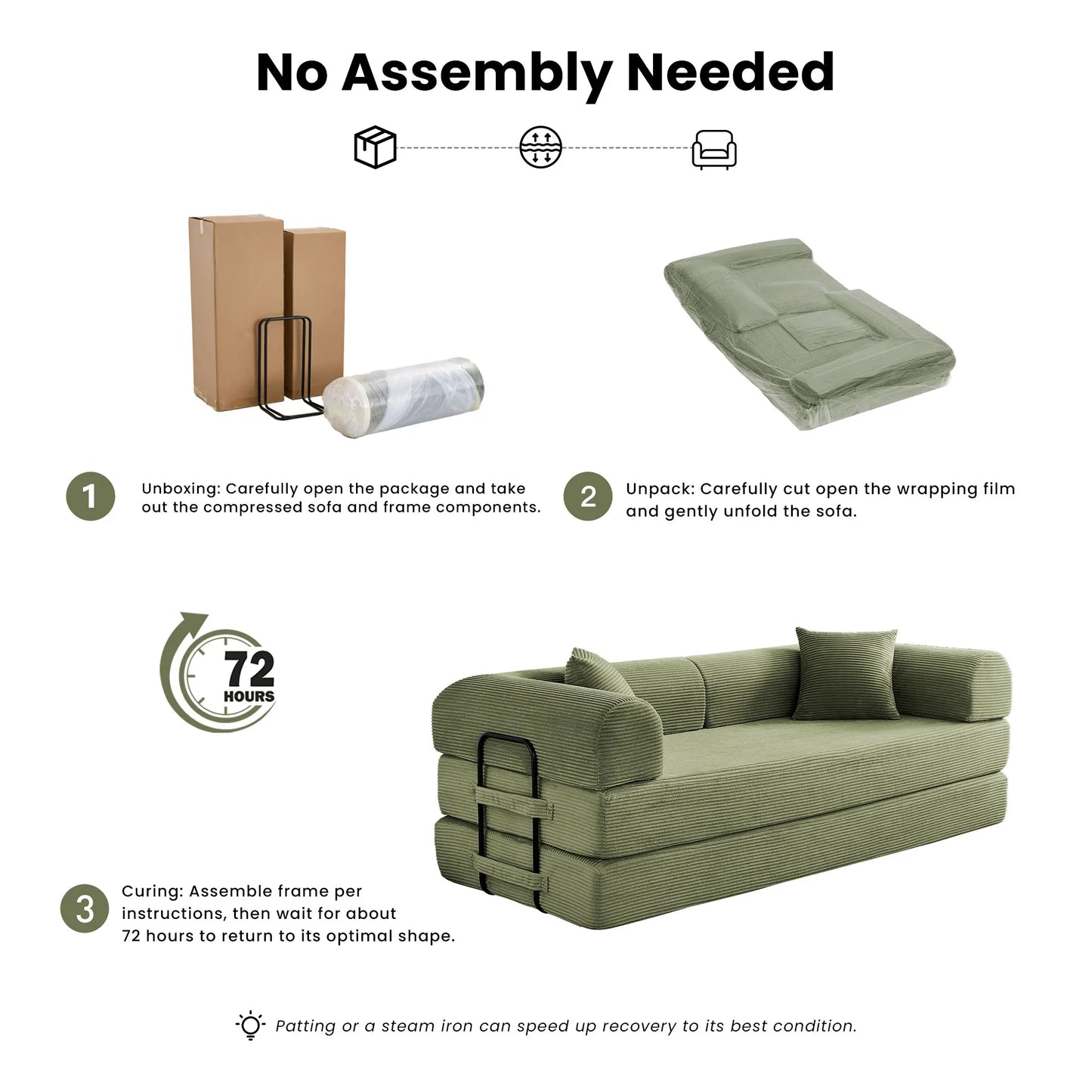 Corduroy Upholstered Folding Convertible Sofa Bed Loveseat Sleeper