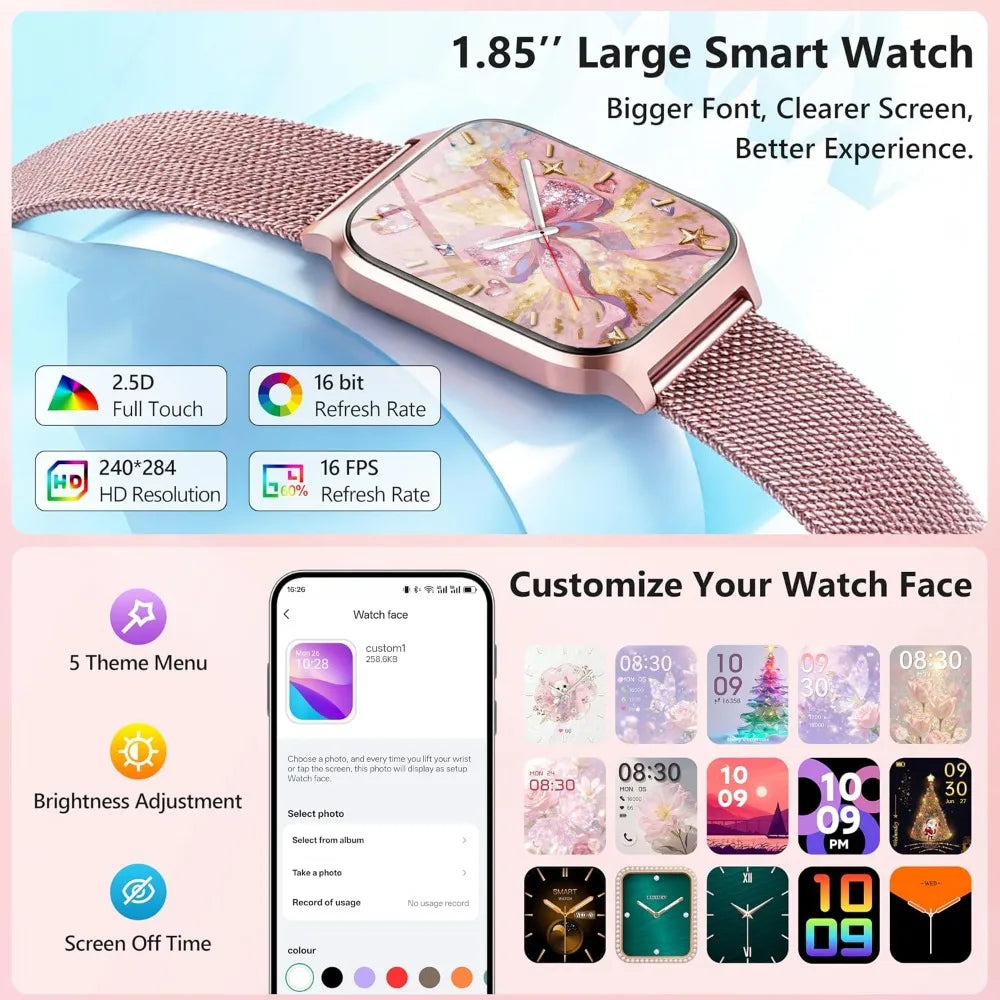 Smart Watch Fitness Tracker 1.85 Inch Display Heart Rate Waterproof