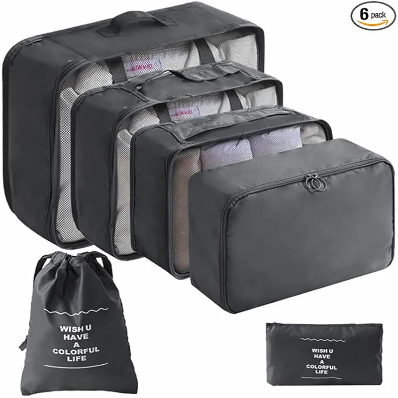 Six Piece Packing Cube Travel Organizer Set For Luggage Carry On