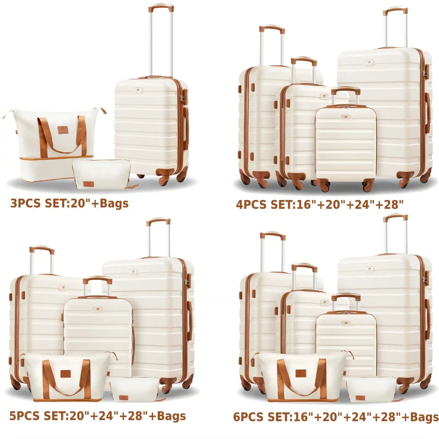Six Piece ABS Hardside Spinner Luggage Set With Travel Bags