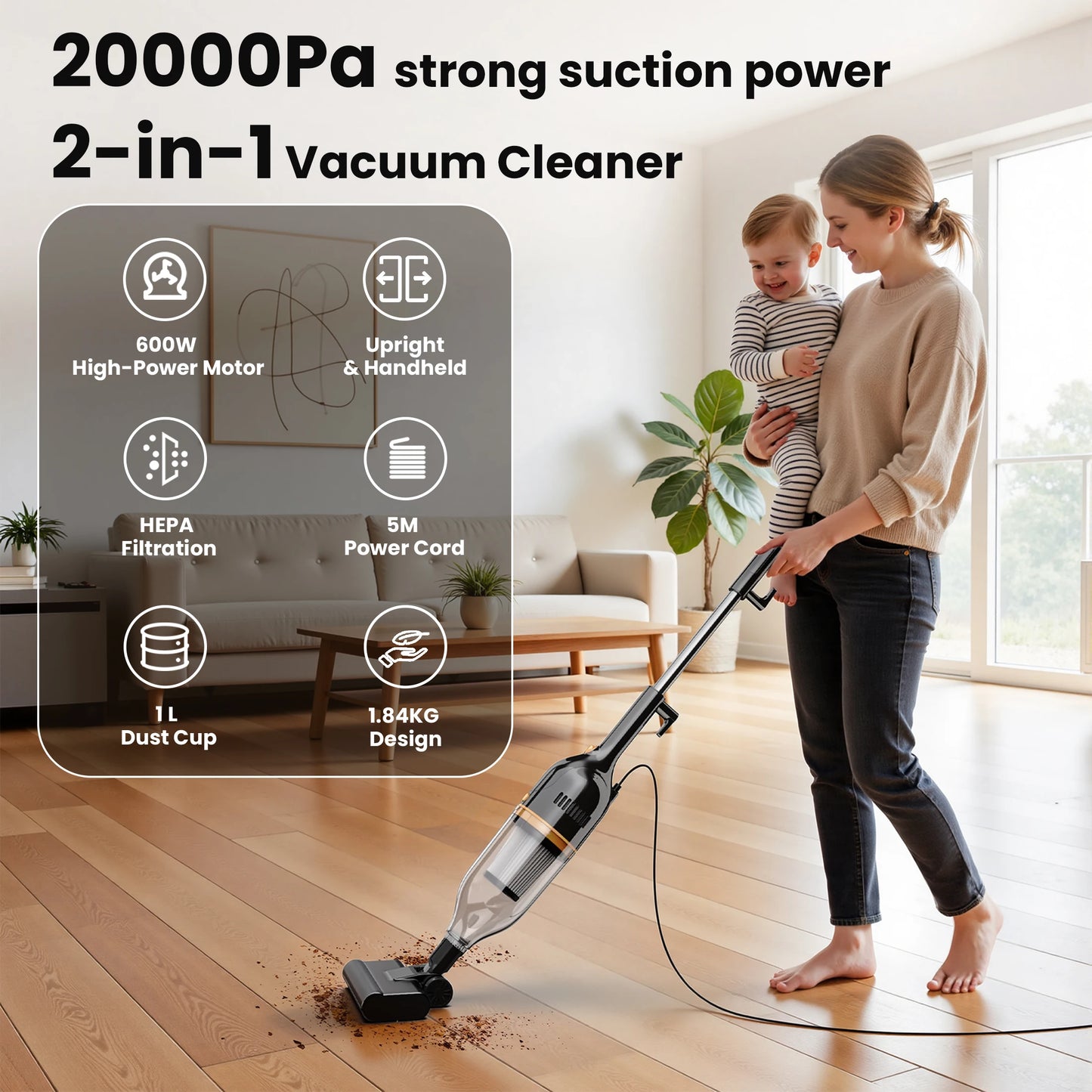 INSE Corded Vacuum Cleaner 600W 3In1 Hard Floor Pet Hair