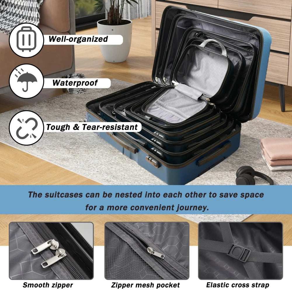 6 Piece ABS Hardshell Luggage Set Dual Spinner Wheels Travel