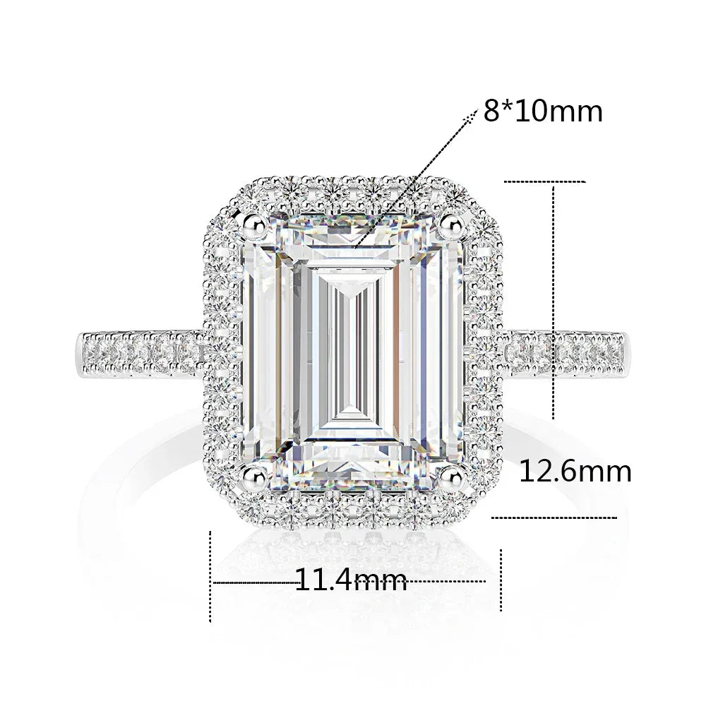 CBTB Rectangular Moissanite Ring 925 Sterling Silver Engagement Ring