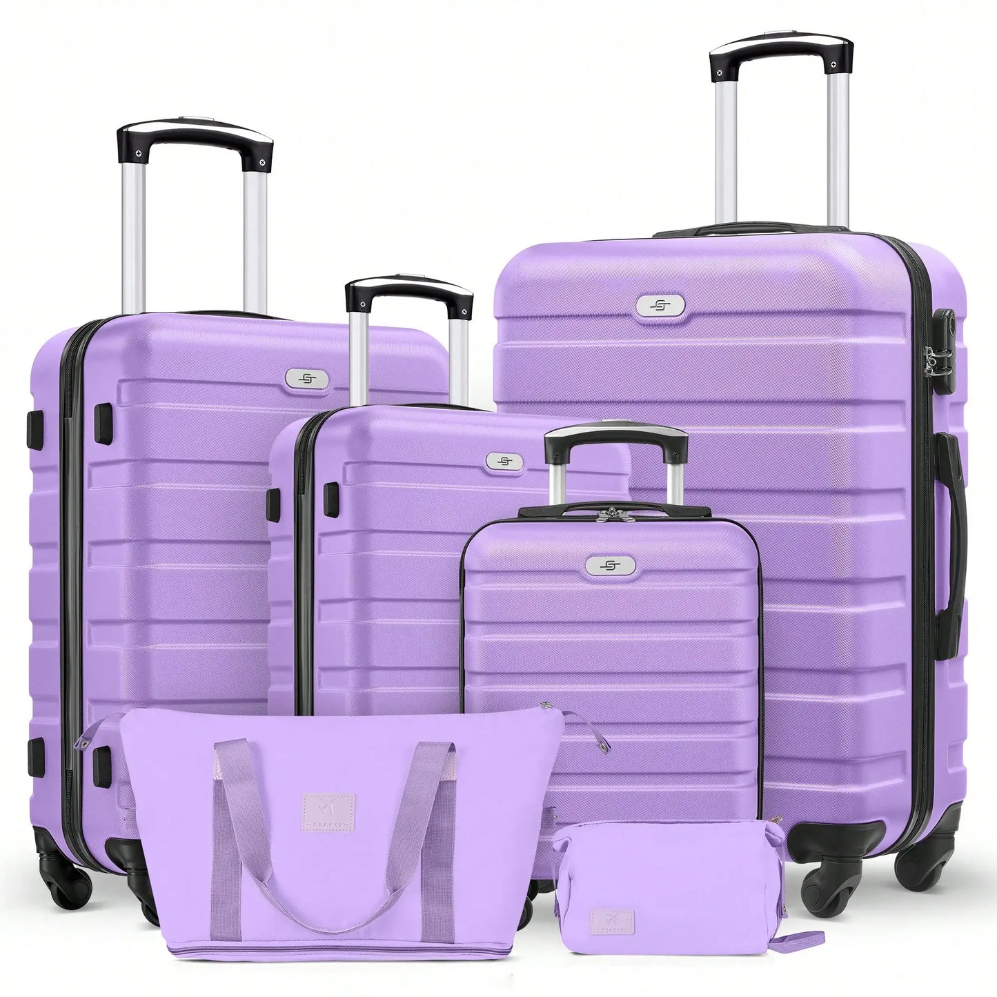 Six Piece ABS Hardside Spinner Luggage Set With Travel Bags