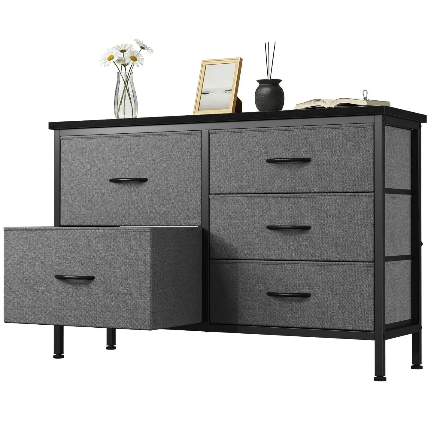 MCQ Cabinet With Five Fabric Drawers Metal Frame Nightstand