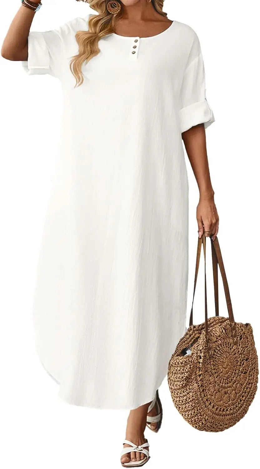 Cotton Caftan Maxi Dress Loose Fit For Autumn Casual