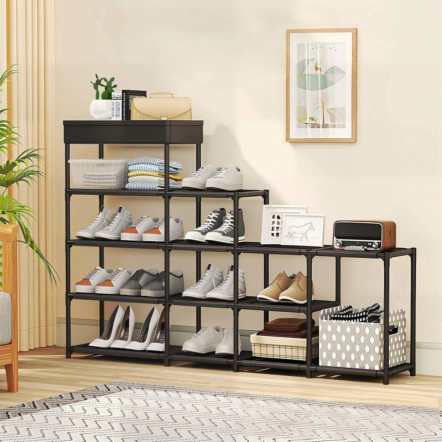 Adjustable Modular Metal Shoe Rack Organizer Multi Tier Free Standing Shelf