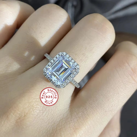 CBTB Rectangular Moissanite Ring 925 Sterling Silver Engagement Ring
