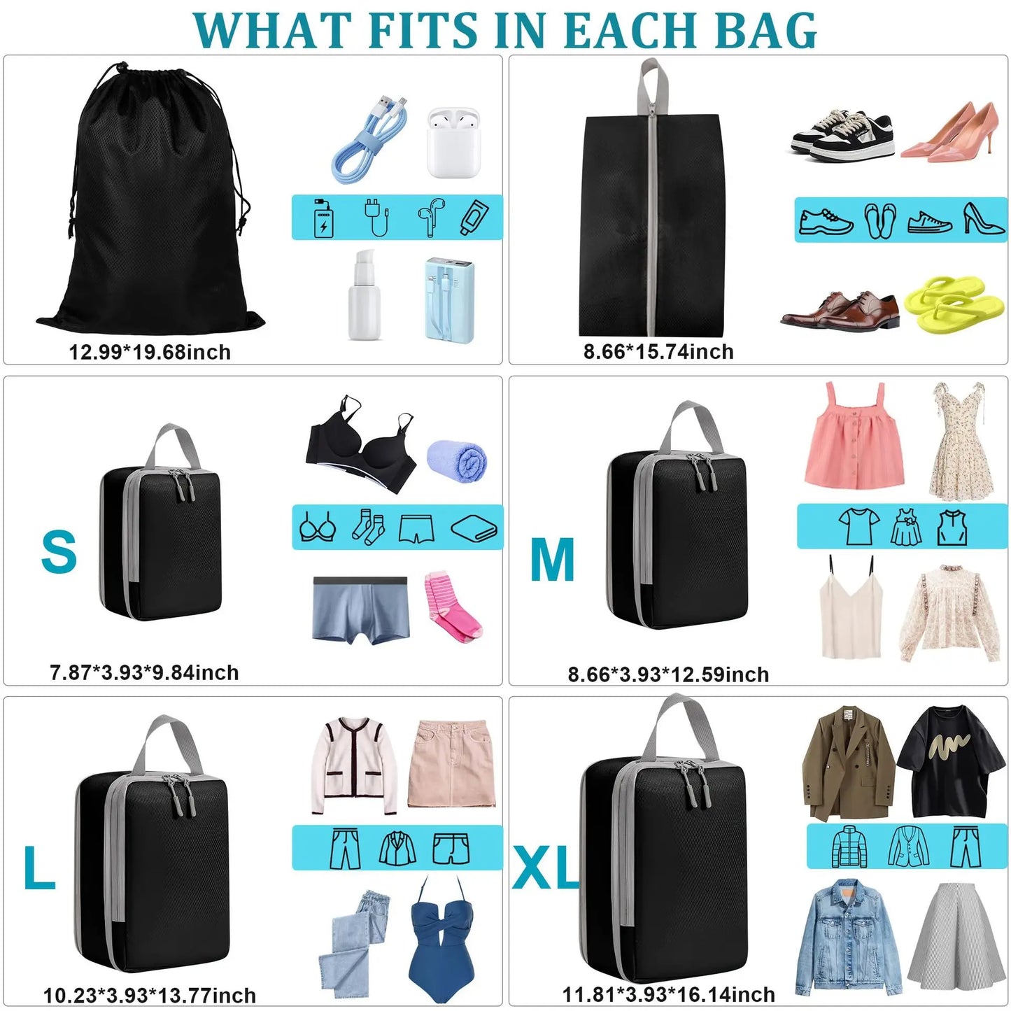 6 Piece Compression Packing Cubes For Luggage Organization And Travel