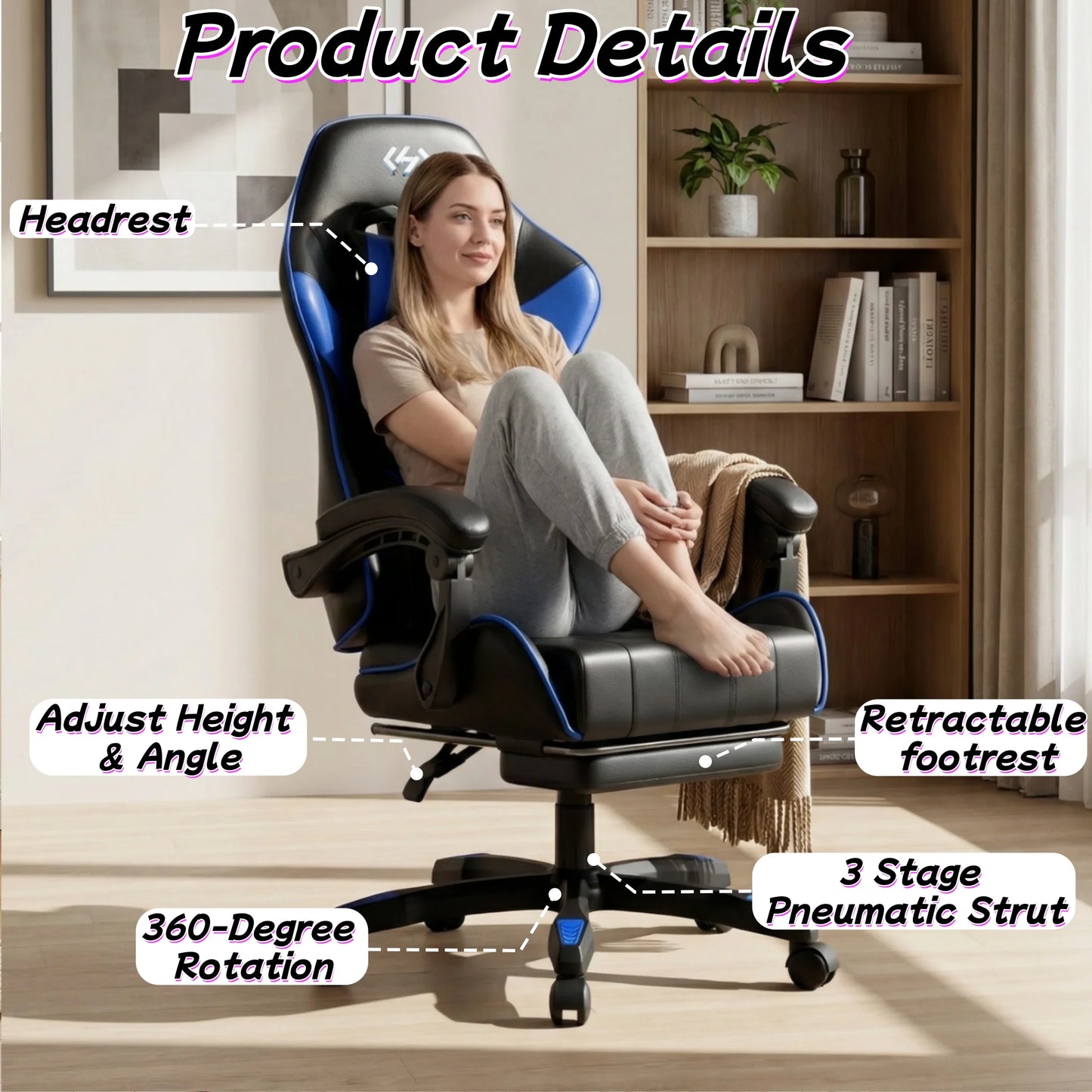 FRODROVIA Ergonomic Gaming Chair With Adjustable Height And Lumbar Support
