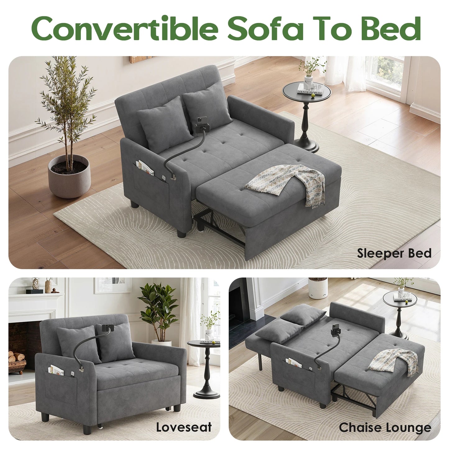 Someet Convertible Sleeper Chair Bed With USB Charging Port