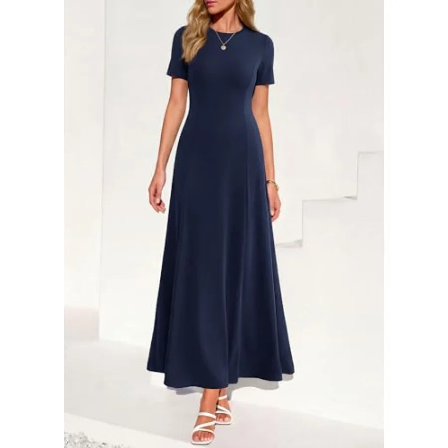 Kirundo Pleated Maxi Dress Short Sleeve Wedding Guest A Line With Pockets