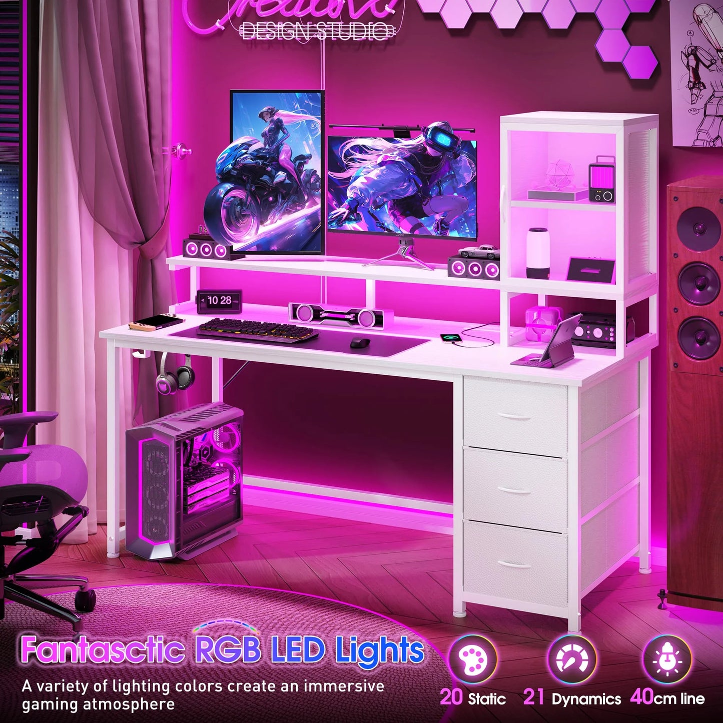 EnHomee Multifunctional Modern Desk With Storage And USB Outlet