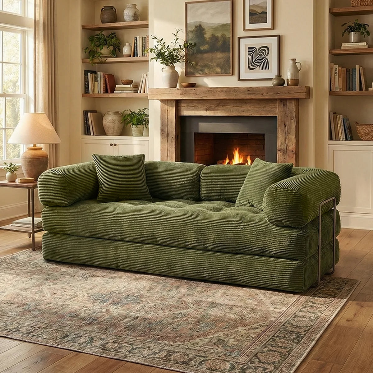 YQzyphyna 4-In-1 Folding Corduroy Futon Sofa Bed Loveseat