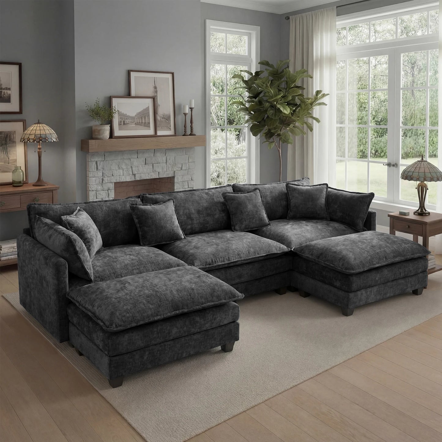 Modular Sectional Sofa With Ottoman Deep Cushioned Seating Living Room